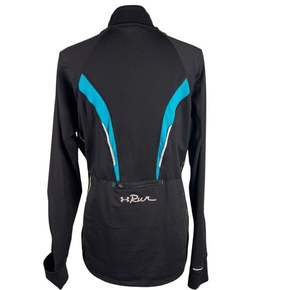 Under Armour Run Cold Gear Jacket Semi Fitted Full Zip Black Turquoise Athletic - Picture 2 of 12
